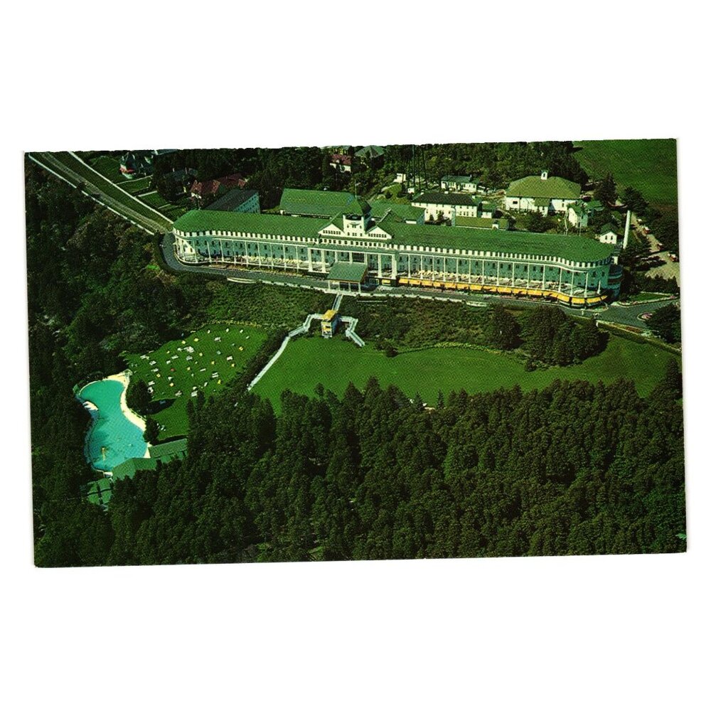 Grand Hotel Mackinac Island Postcard 1961 Aerial View LL Cook Building Vacation